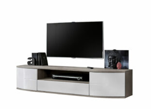 Meuble TV FLY A3 design, coloris noir brillant + LED. Meuble suspen