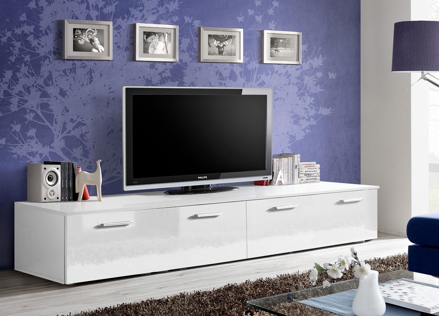 Meuble TV Design Blanc Laqué - Cbc-Meubles