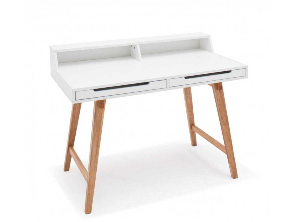 bureau secrétaire blanc laqué et bois