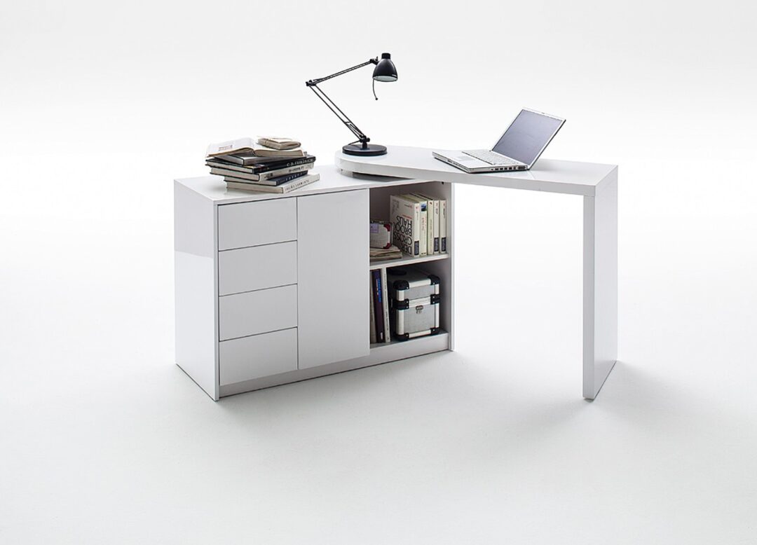 Bureau blanc laqué table pc pivotante