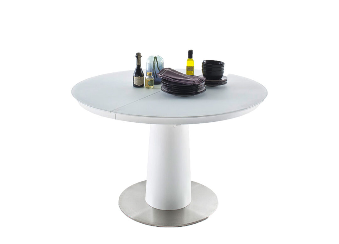 Table ronde avec rallonge pied central