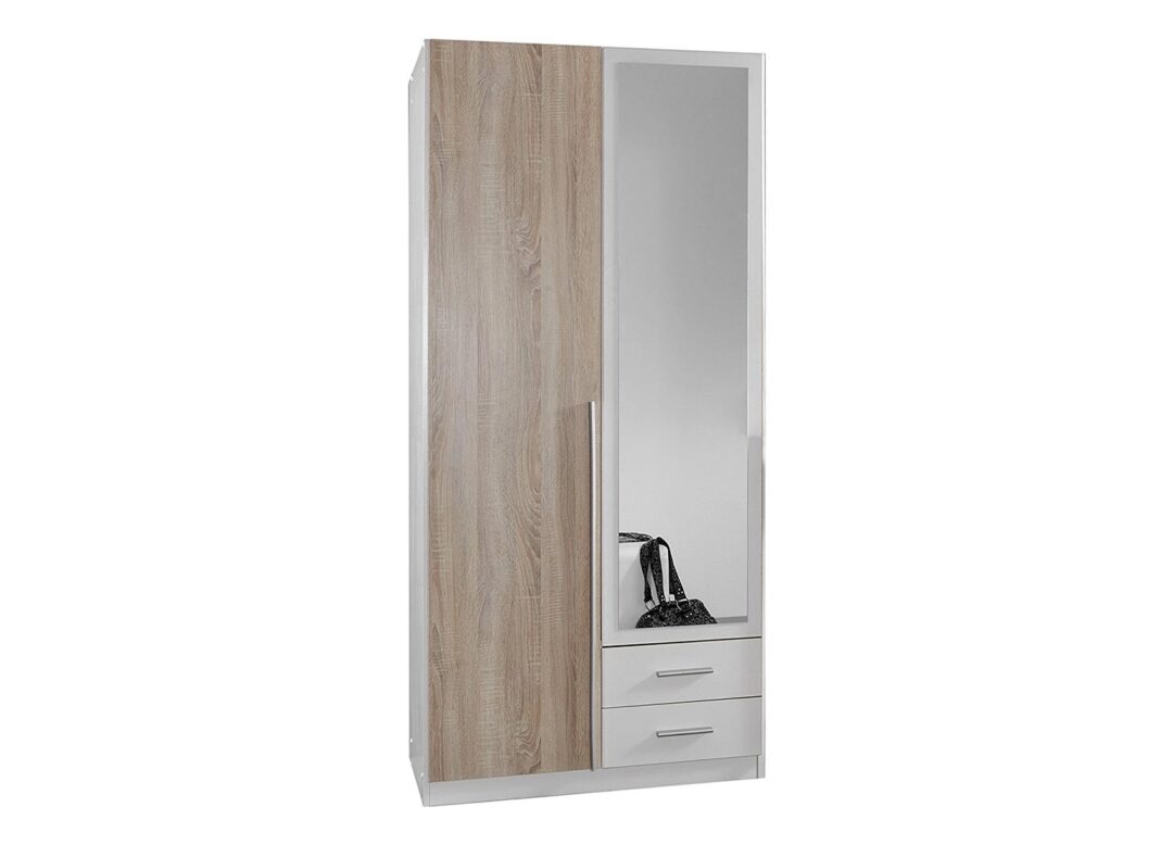 Armoire vestiaire pas cher avec miroir blanche et chêne