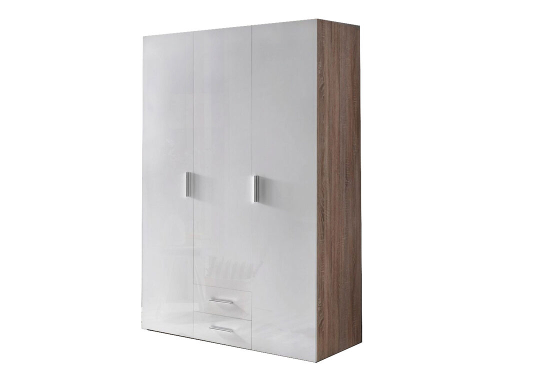 Armoire penderie blanc brillant et bois