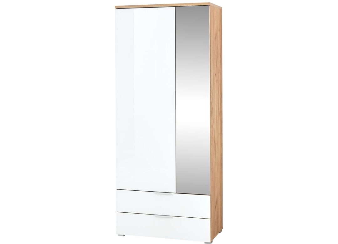 Armoire dressing blanc et bois avec miroir