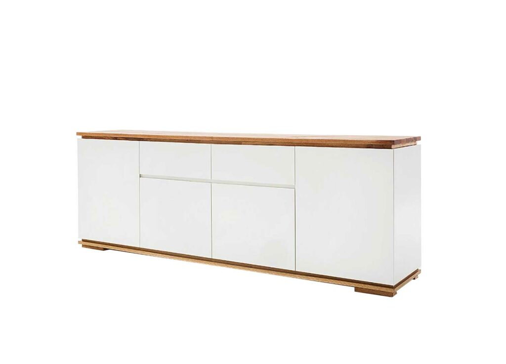 Meuble Buffet Blanc Laqu Mat Et Plateau En Bois Massif Huil Portes