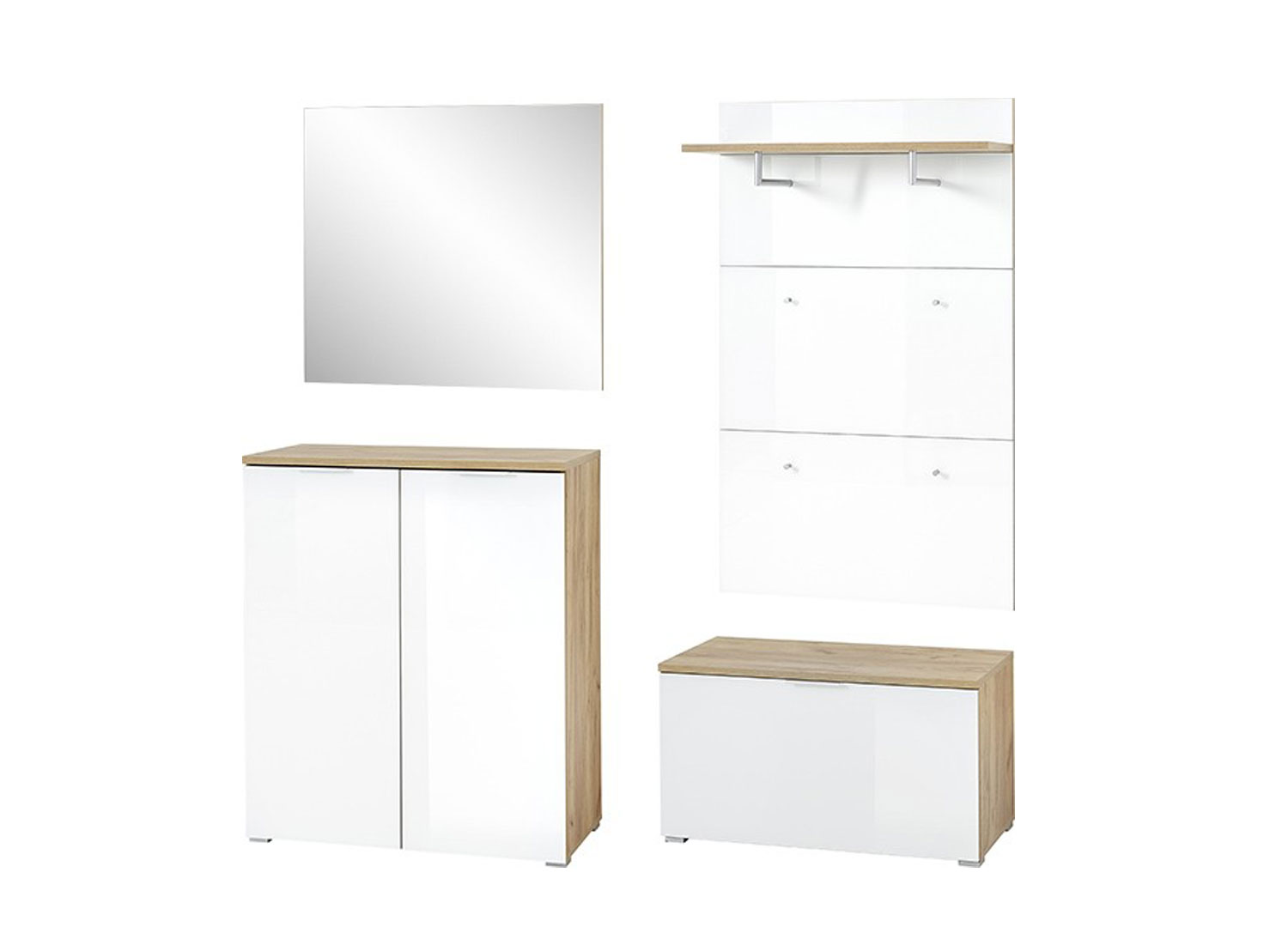 Ensemble meuble pour entrée design blanc et couleur chêne