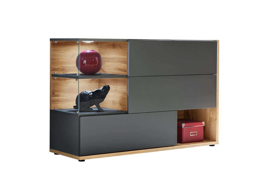 Meuble buffet design gris et bois wotan à led