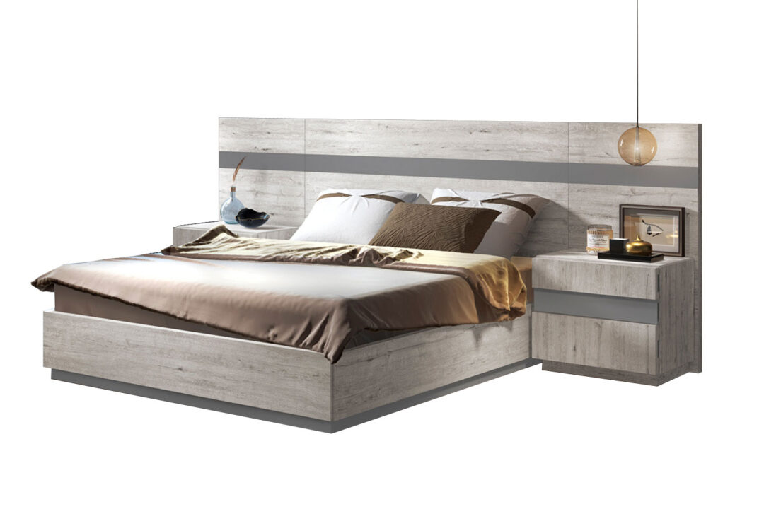 Lit avec sommier relevable en bois couleur gris