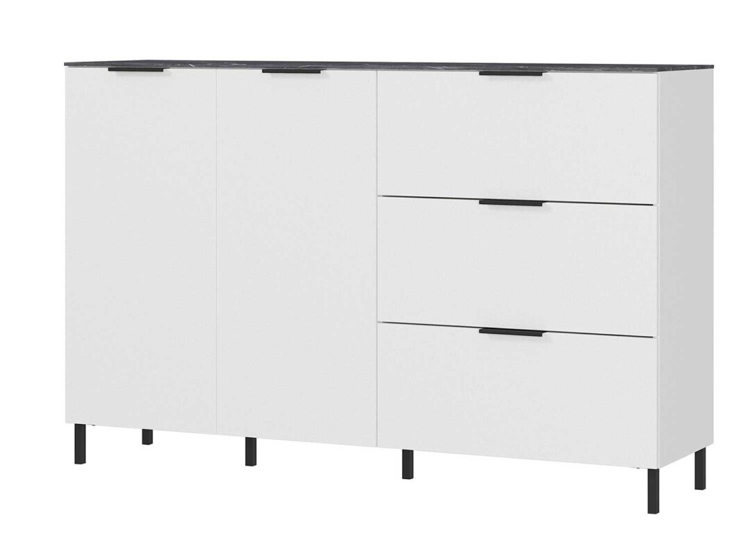 Buffet moderne bois blanc et gris effet marbre