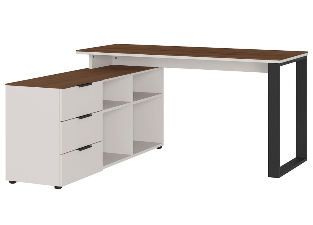 Bureau d'angle avec rangements blanc