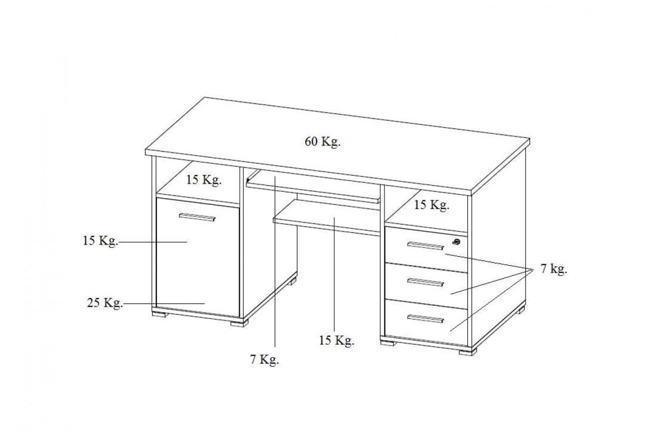 Bureau droit design avec caisson de rangement 3 tiroirs et 1 niche