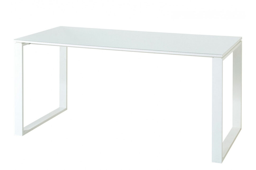 Bureau bois laqué blanc et verre blanc design