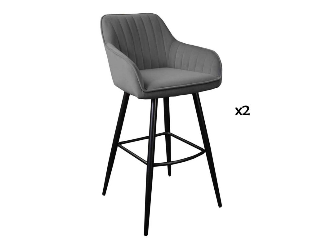 tabouret de bar haut en velours gris avec accoudoirs style rétro