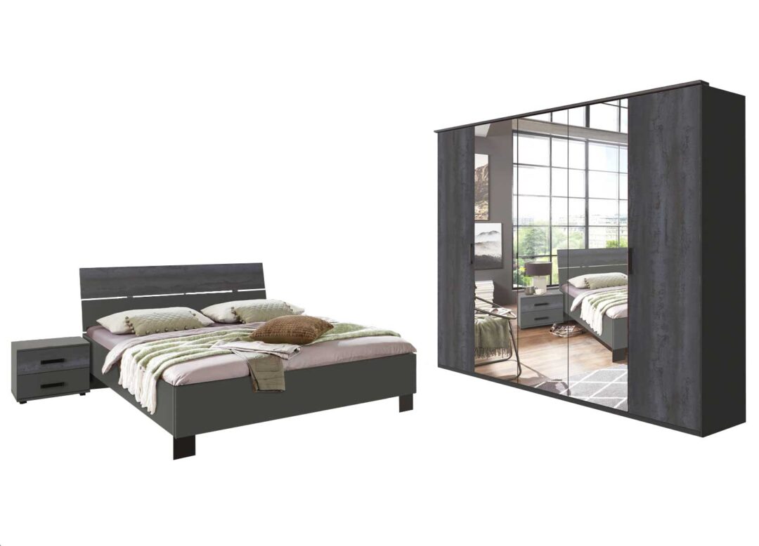 Ensemble de chambre adulte gris graphite industriel