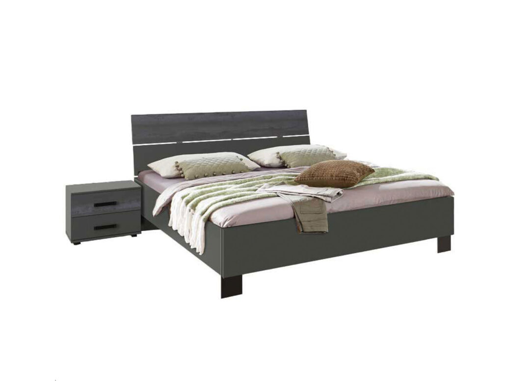 Lit double adulte en bois gris graphite