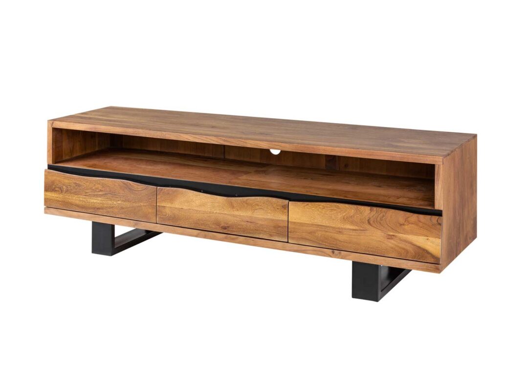 meuble tv 160 cm en bois massif et métal noir