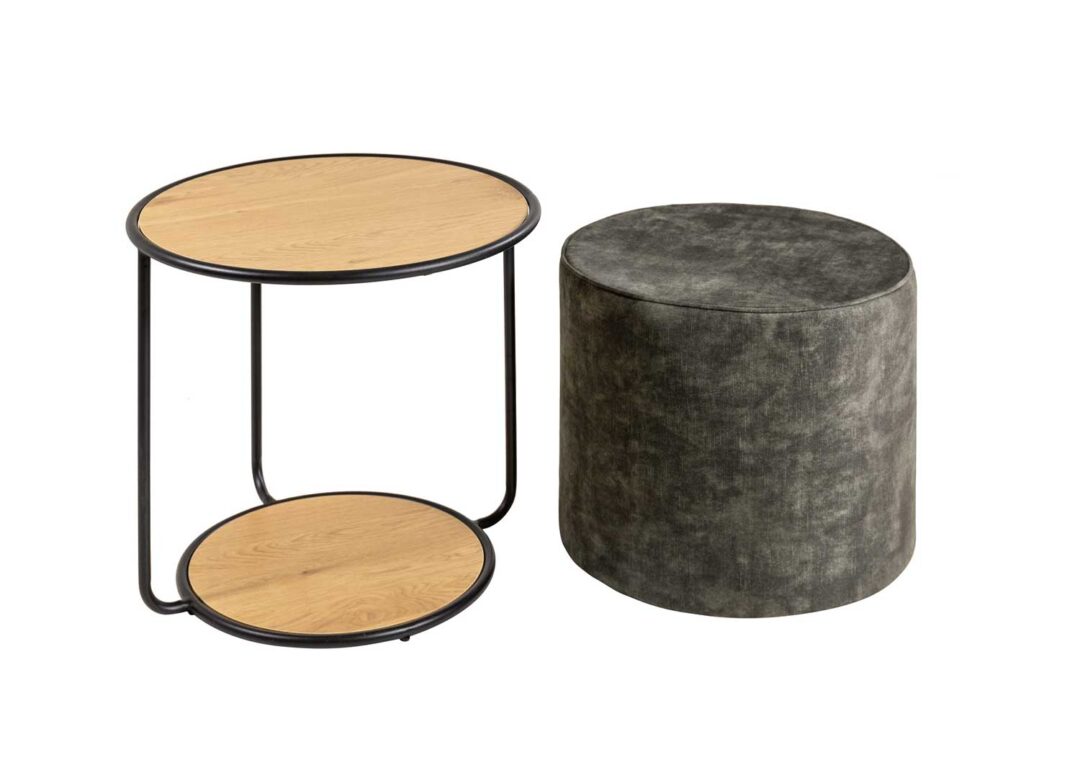 Table d'appoint avec pouf en velours