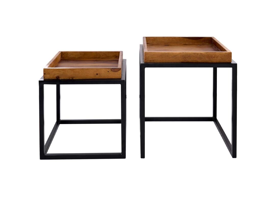 Set de deux tables basses en bois de sesham massif