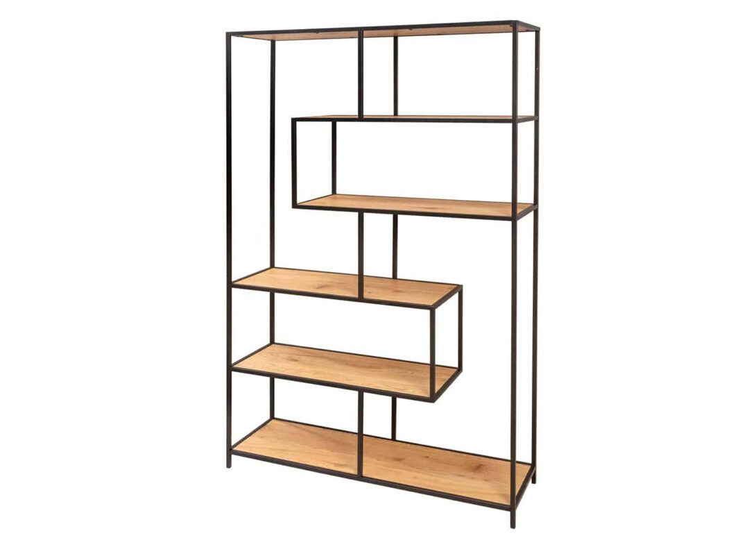 meuble de rangement 185 cm pas cher aspect chene et metal noir