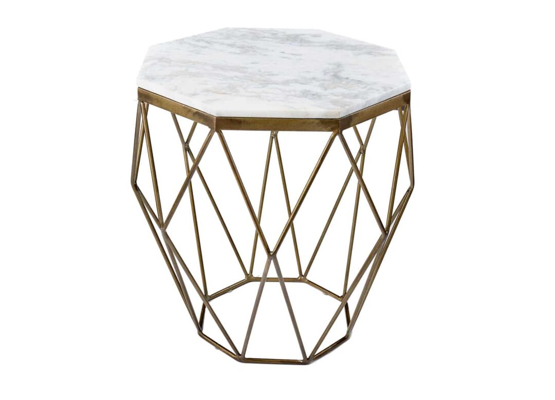 table d appoint design en marbre blanc et laiton