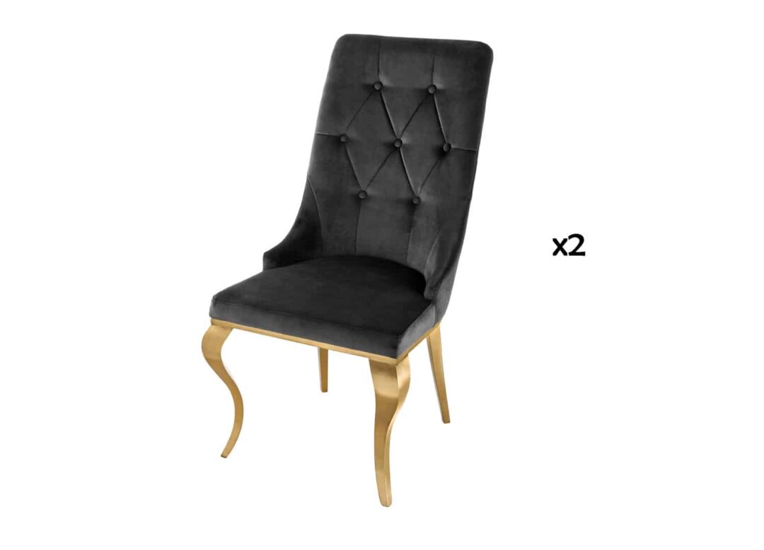 lot de 2 fauteuils en velours noir et pieds dores baroque