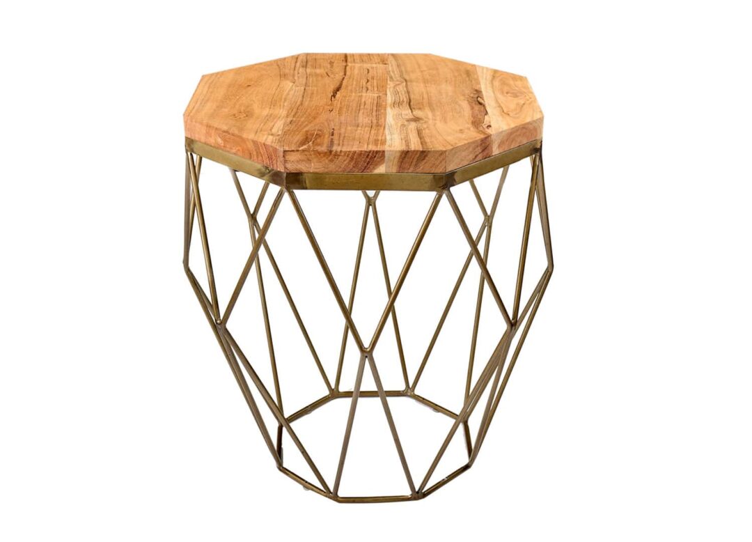 table d appoint en bois massif et laiton forme de diamant