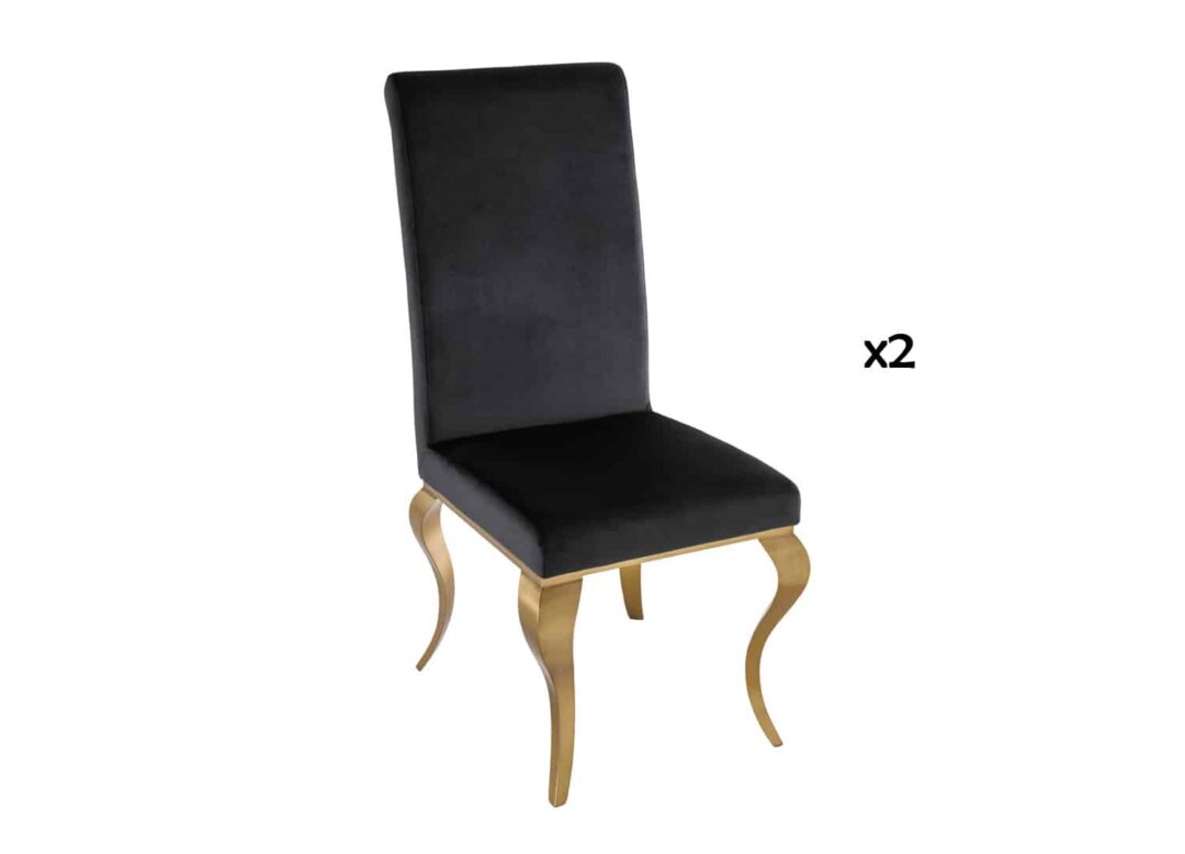 ensemble 2 fauteuils salle a manger design en velours noir style baroque