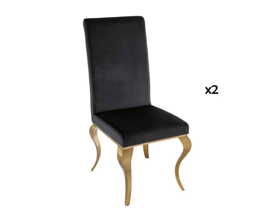 ensemble 2 fauteuils salle a manger design en velours noir style baroque