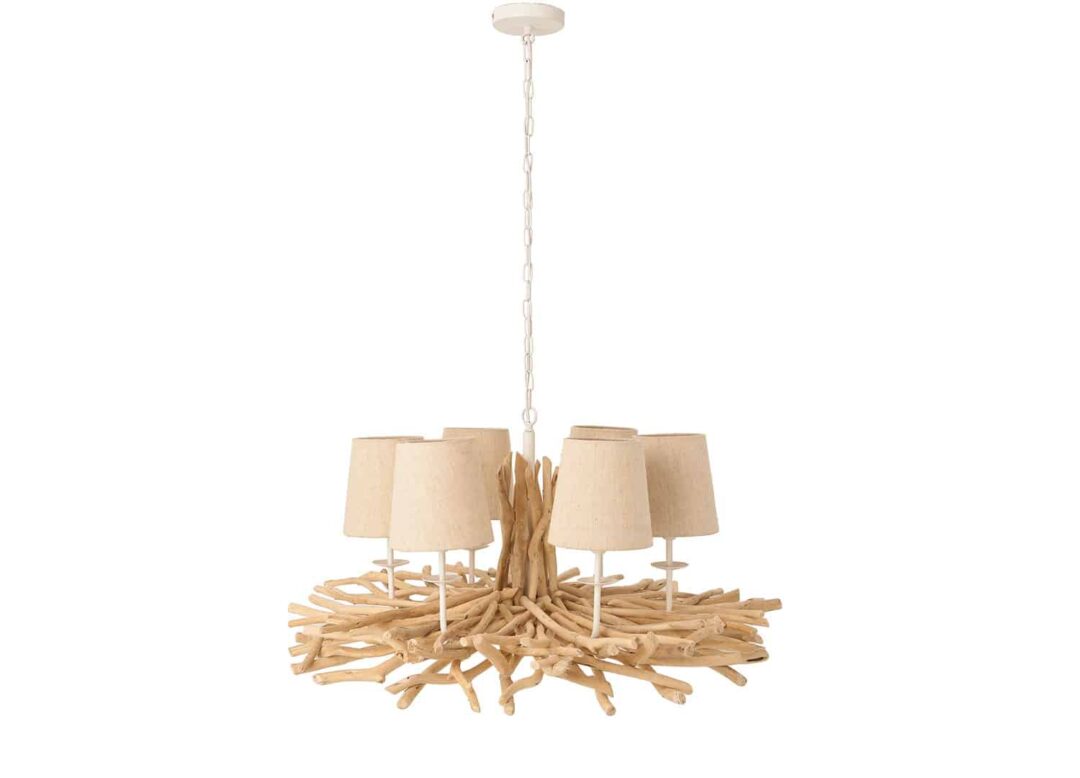 suspension luminaire originale en bois flotté et lin