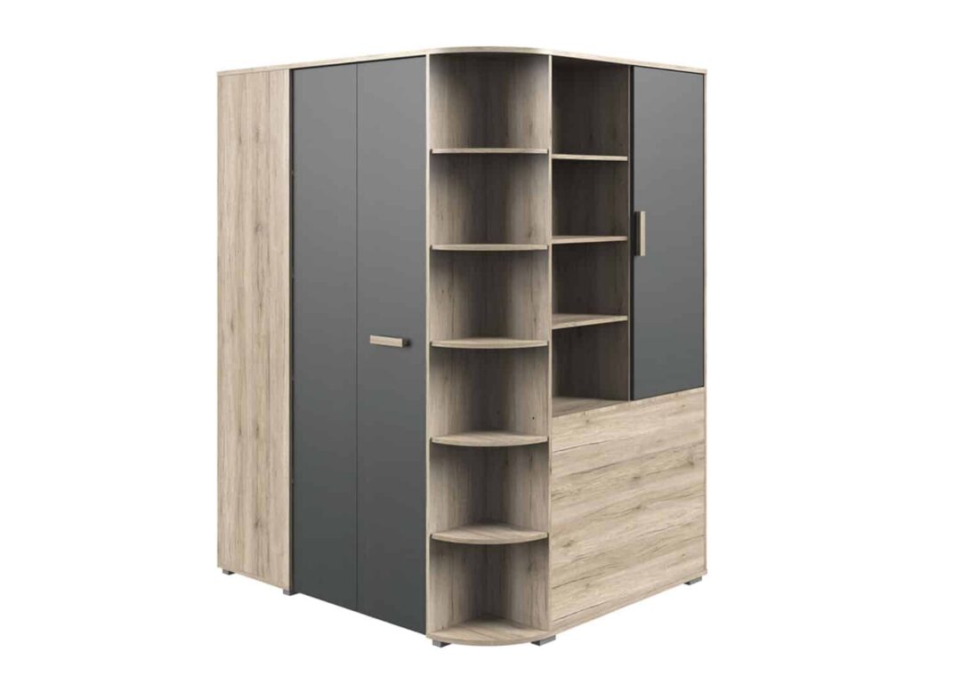 armoire de chambre pour enfant avec penderie etageres et 2 portes gris graphite