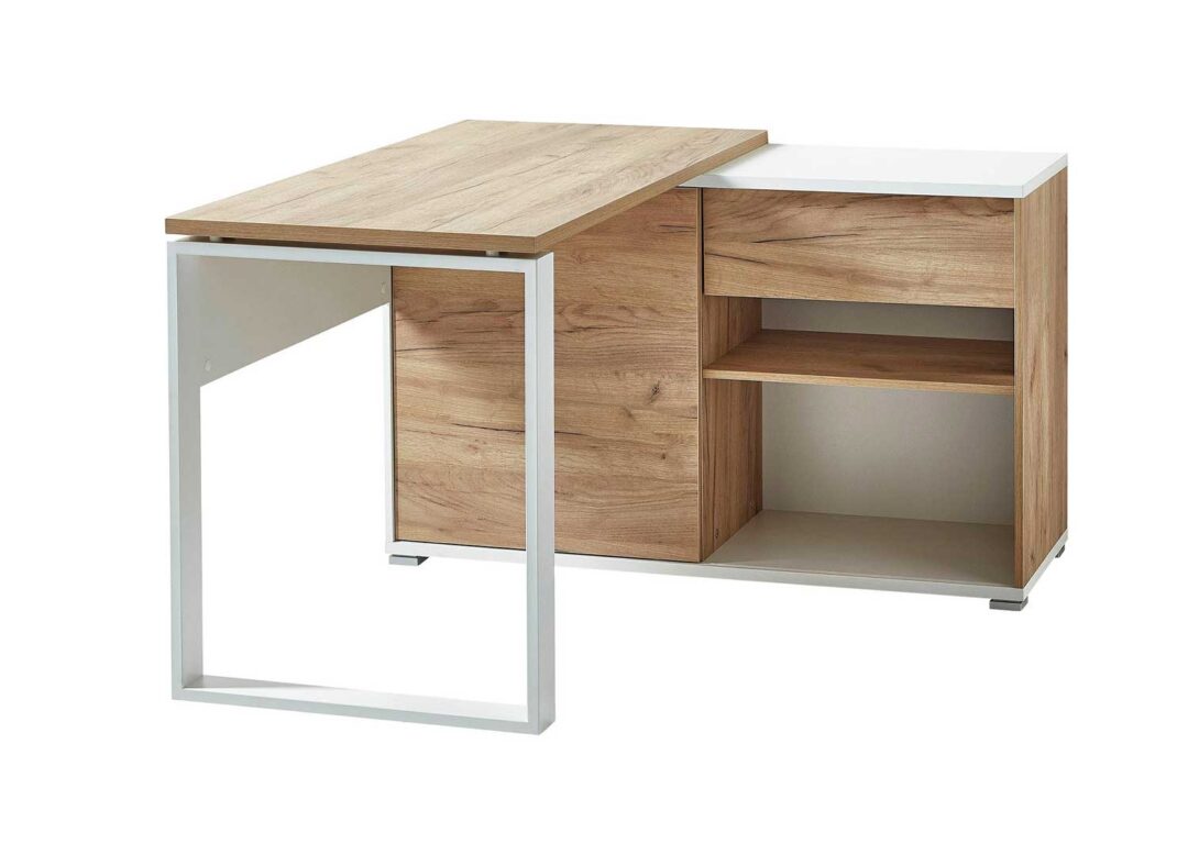 meuble bureau d angle avec 1 plateau de travail 1 tiroir et 1 porte coulissante