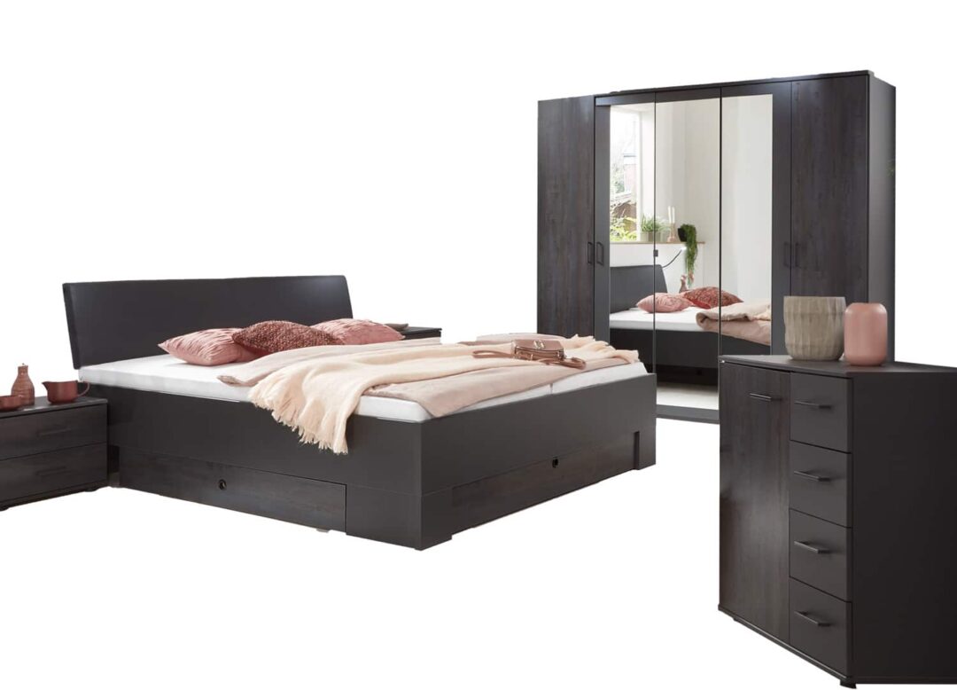 chambre pour adulte pas cher moderne gris fonce et graphite