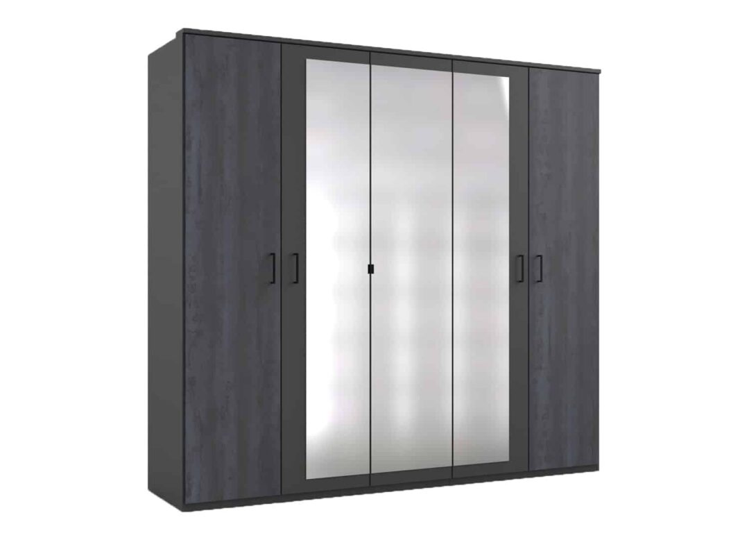 armoire de chambre moderne gris graphite avec 5 portes dont 3 miroirs