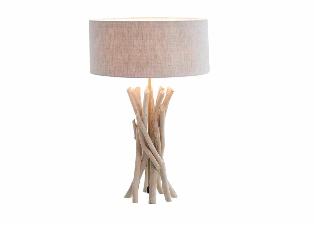 lampe a pose en bois naturel et abat jour 100% lin