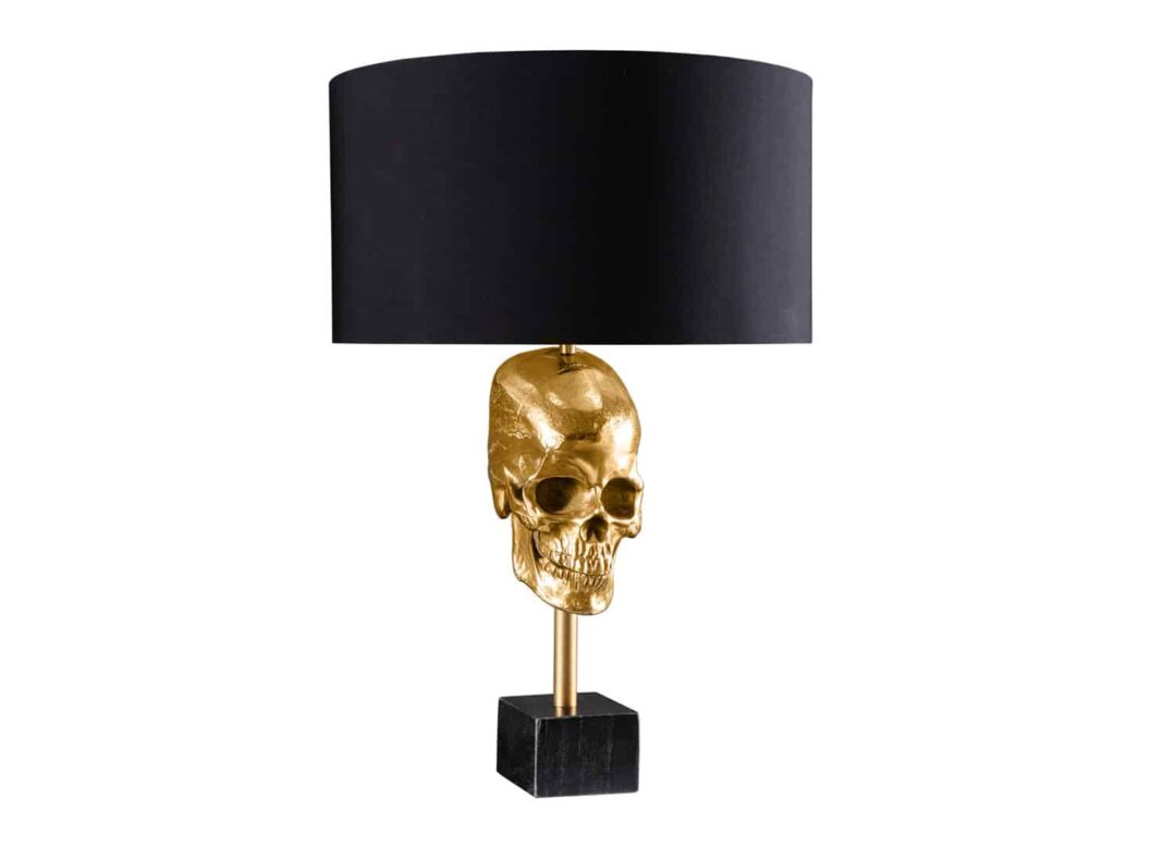 lampe a poser tete de mort doree 56 cm