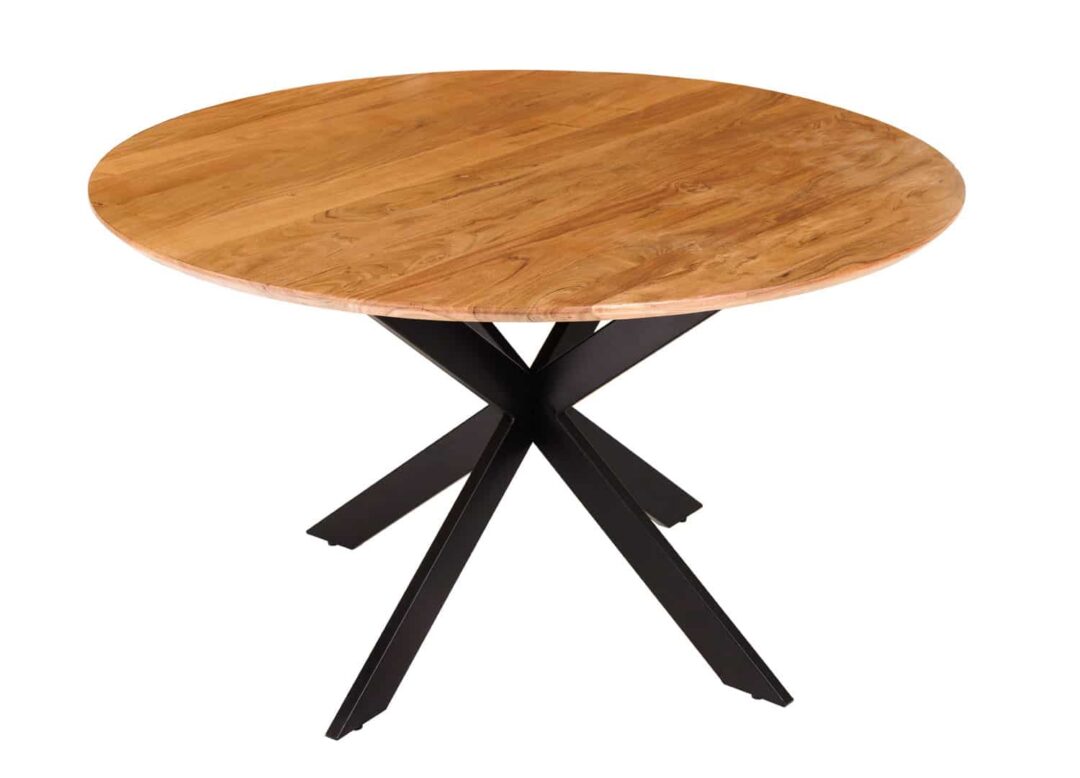 table de repas en bois massif et metal noir