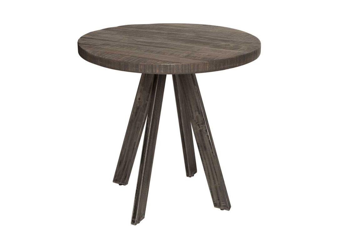 Petite table ronde en bois industrielle