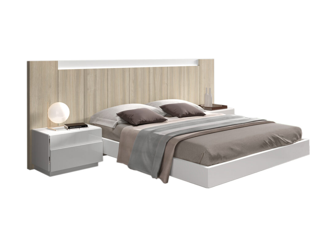 lit contemporain pour adulte de qualite blanc et bois