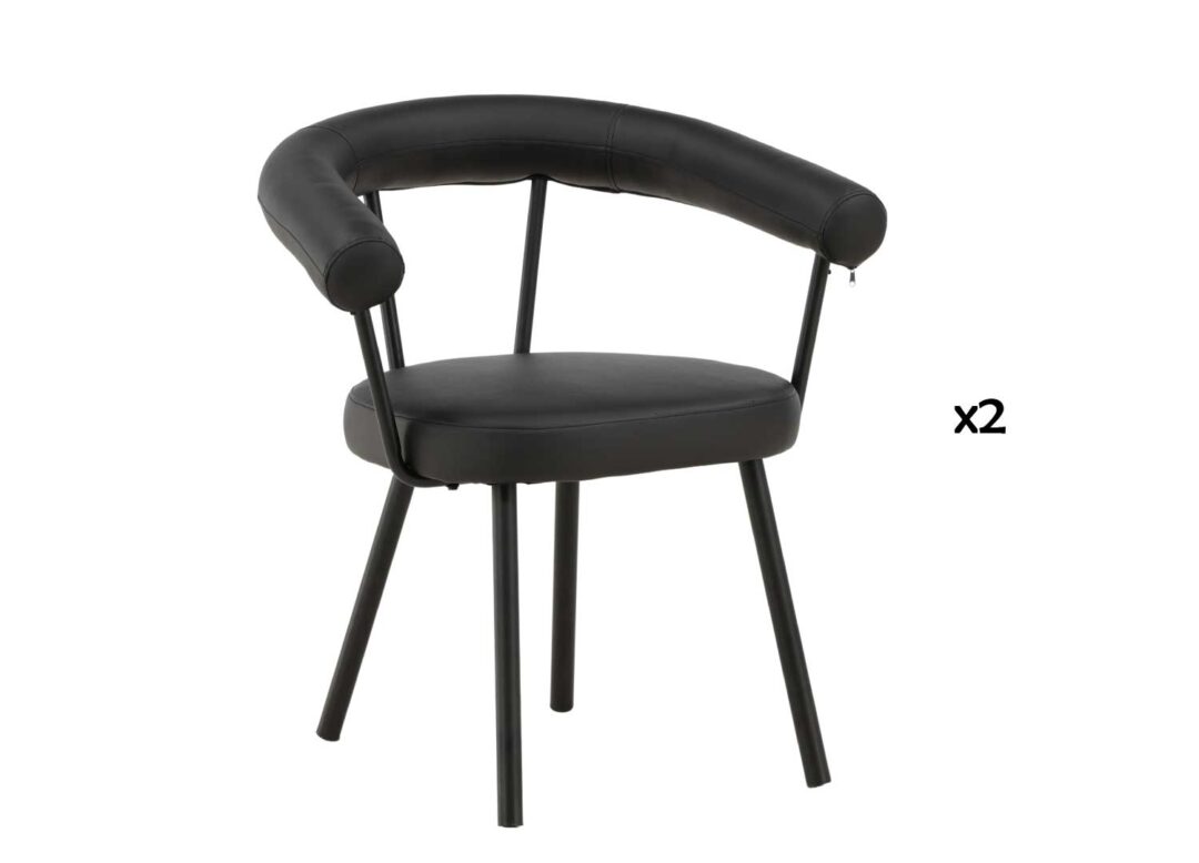 Lot de 2 chaises de salle à manger noires en simili cuir