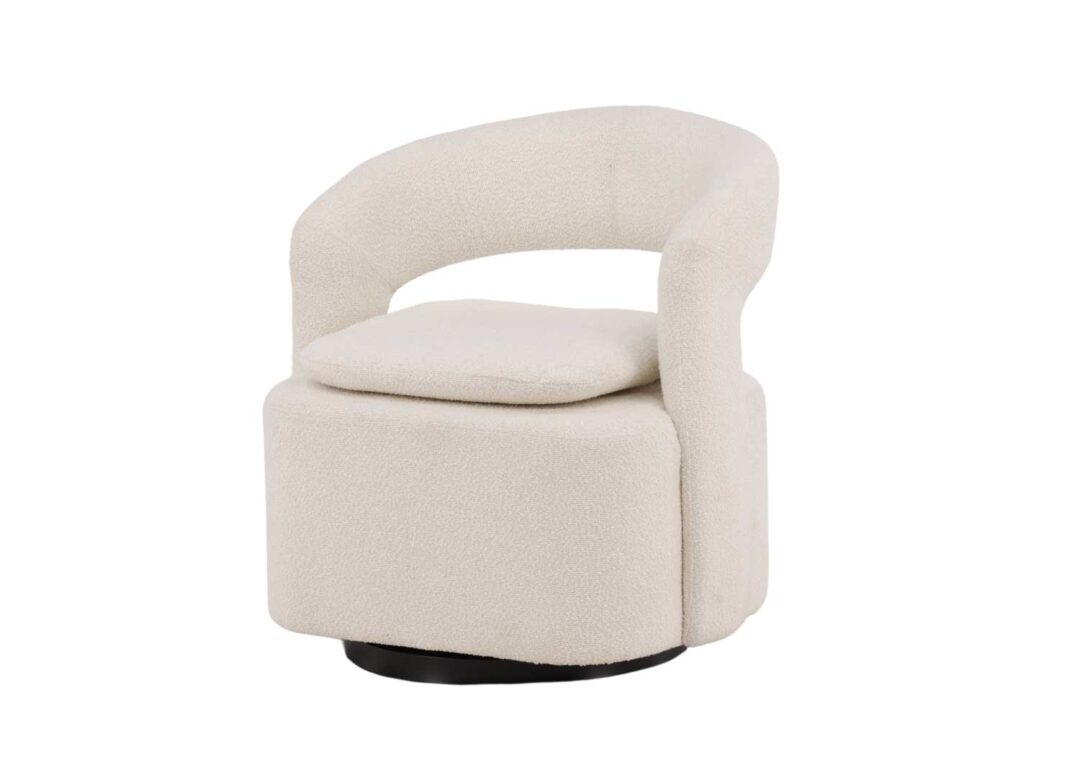 Fauteuil rotatif en tissu bouclé blanc design