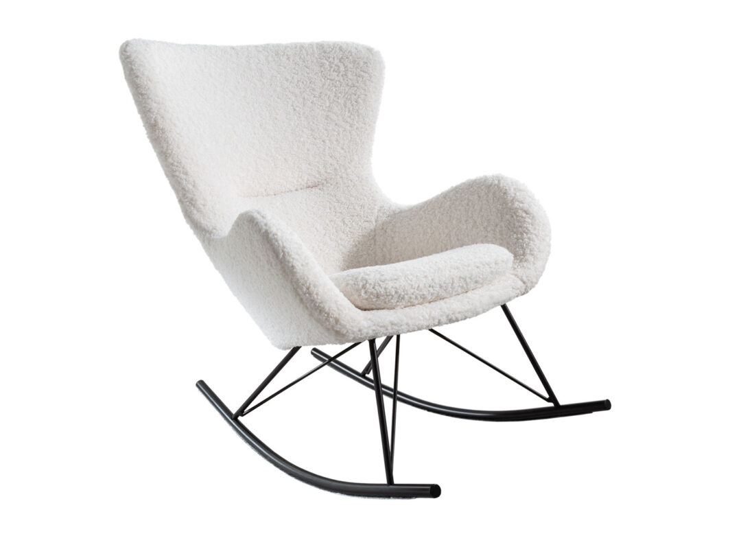 rocking chair tissu boucle blanc et pieds en metal noir