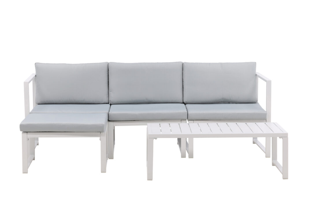 salon de jardin moderne blanc et coussin en polyester gris