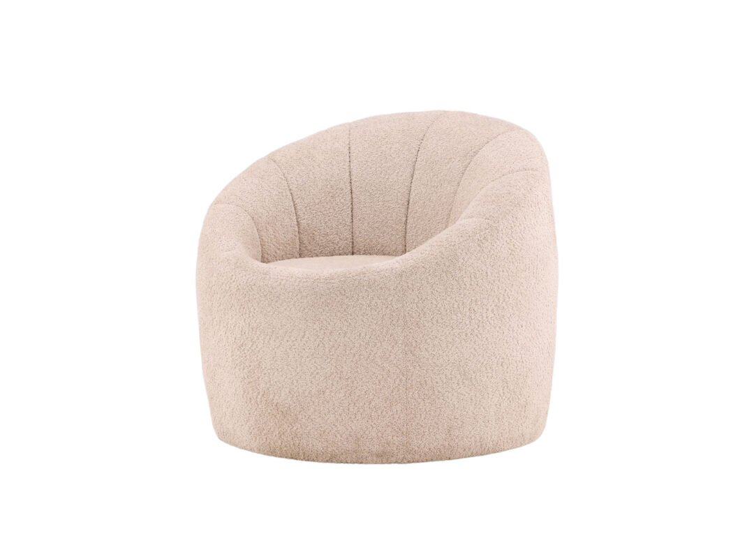 petit fauteuil rond moderne en tissu polaire beige