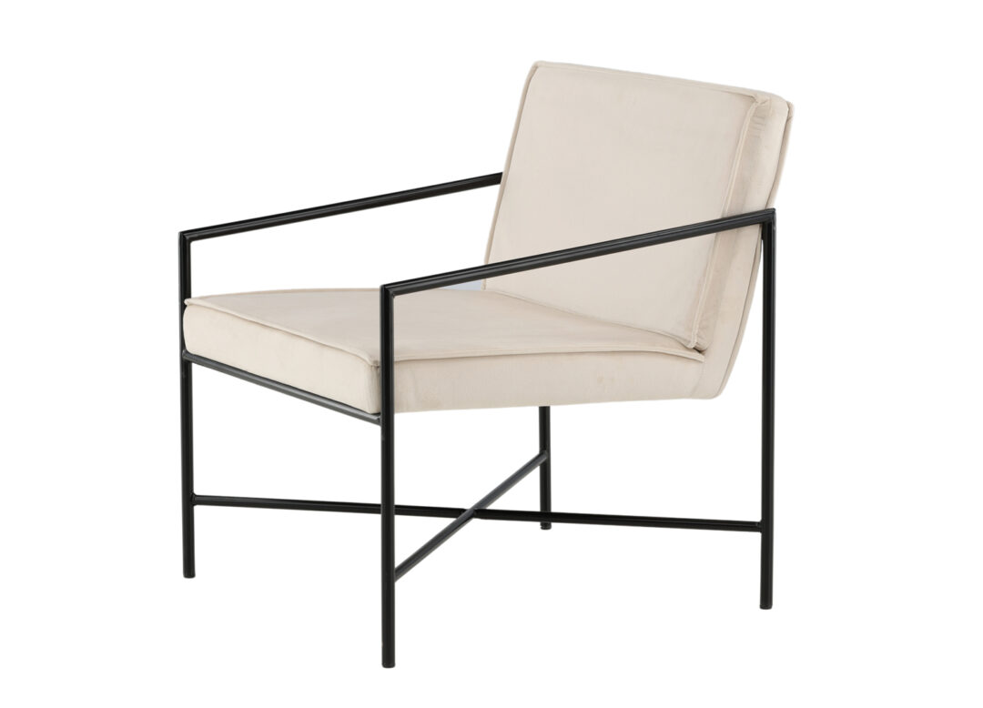 siege confortable design en velours beige structure metal noir