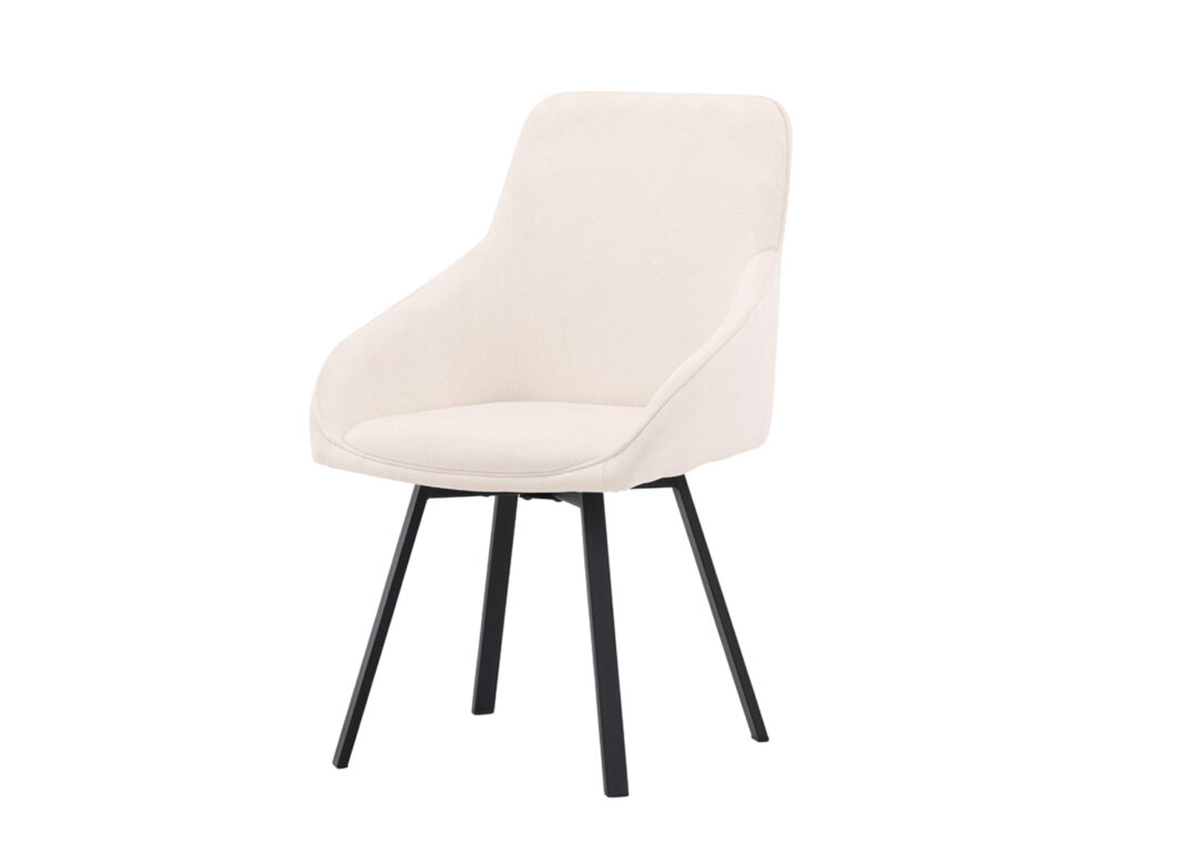 lot de 2 fauteuils de salle a manger moderne et minimaliste en lin beige et metal noir