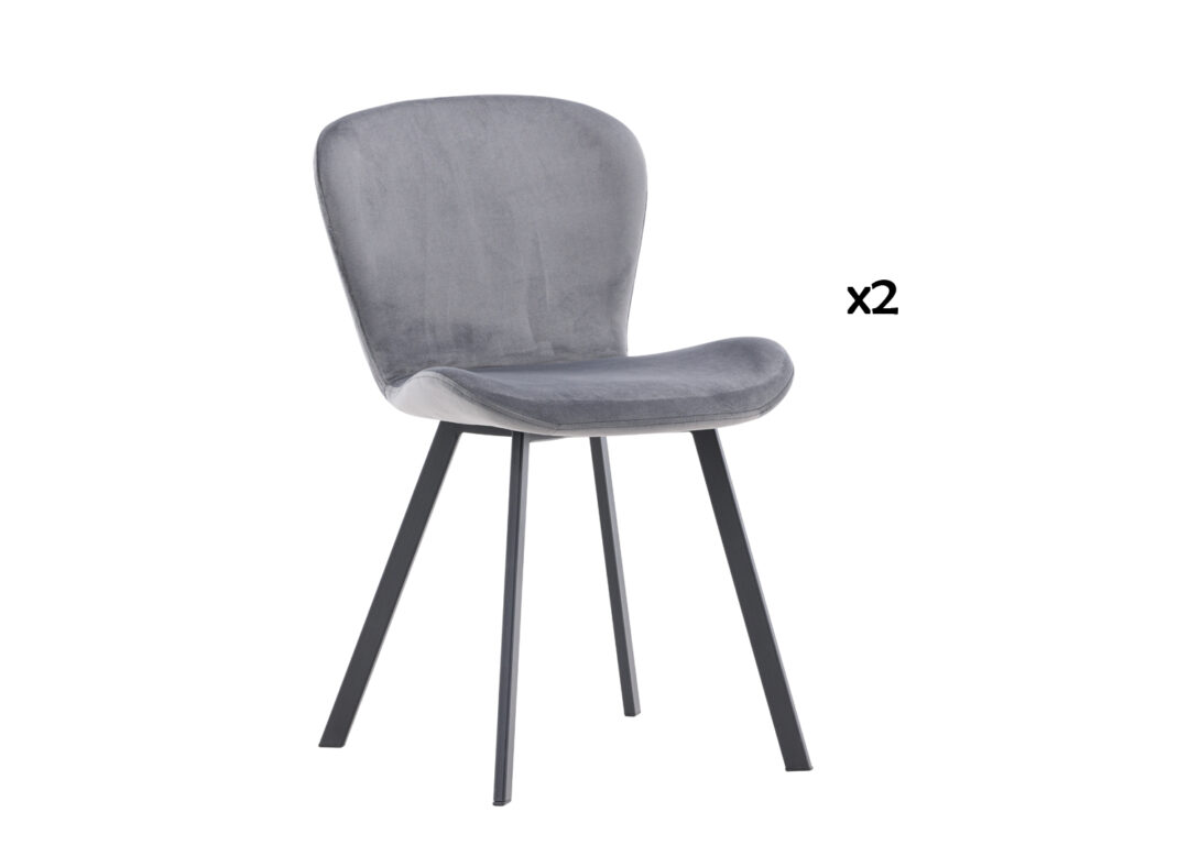 lot de 2 chaises de salle a manger en velours gris et pieds en metal noir