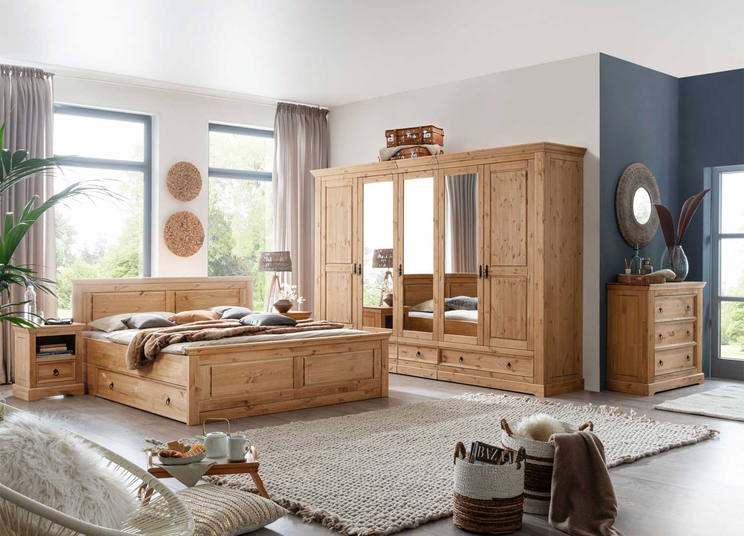 Chambre adulte complète en bois de pin massif rustique