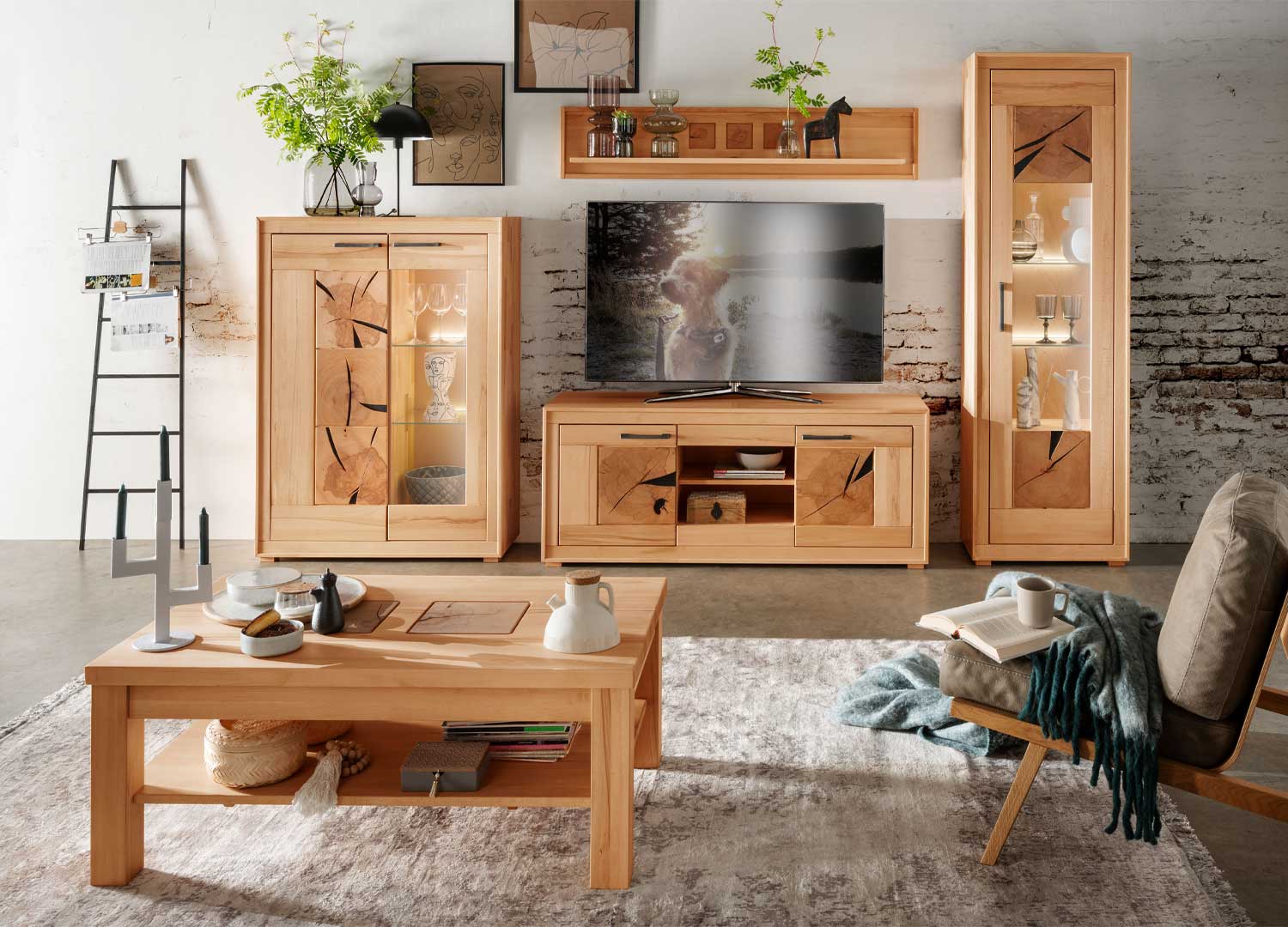 Ensemble de meubles de salon en bois massif naturel pas cher