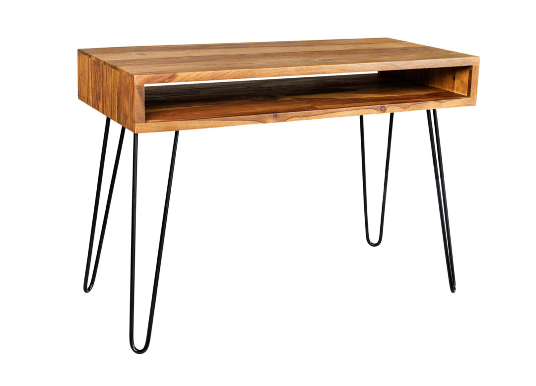 console rétro et scandinave en bois de sesham et métal noir