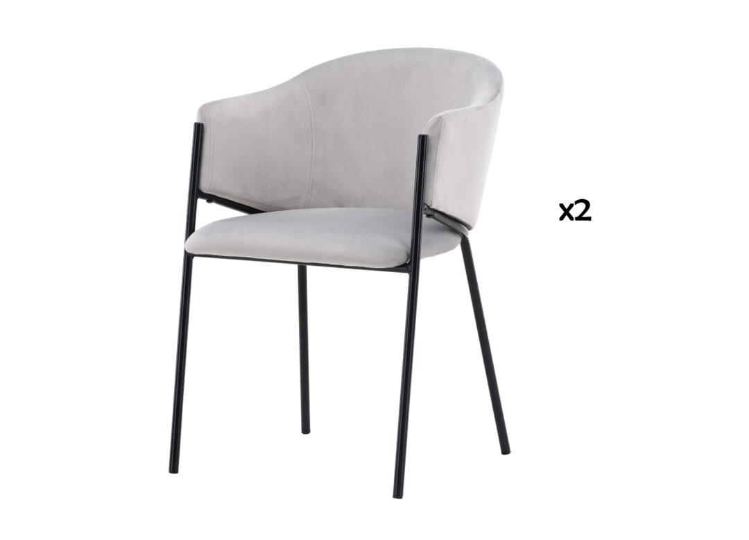 lot de 2 chaises minimalistes en métal noir et velours gris